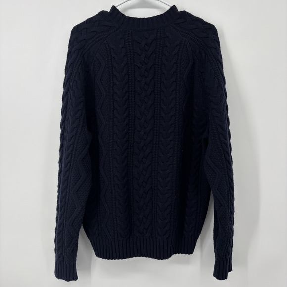 Brooks Brothers Saxon Cable Knit Sweater 100% Wool Men's Size Medium Navy Blue - Picture 2 of 7